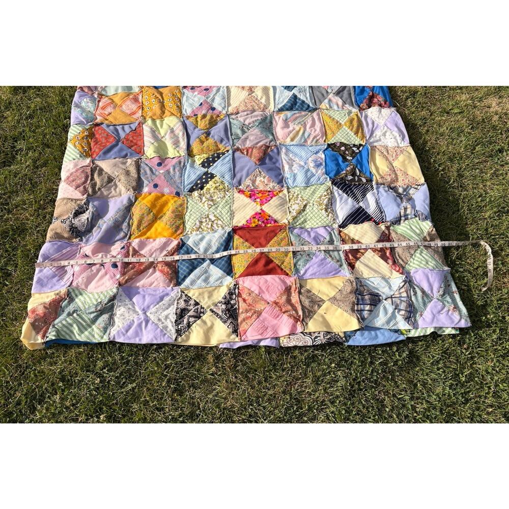 Vintage Handmade Patchwork Quilt Size 96x100 Multicolor M11 - Picture 3 of 7